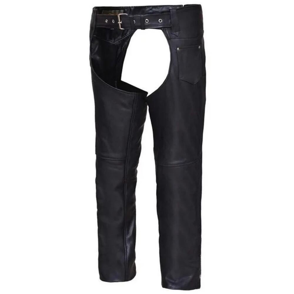 UNIK Premium Leather Motorcycle Zip Side Chaps Black Size S - Unisex - Bikercore